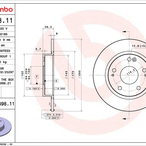 Brembo OE 16-24 Honda Civic/19-22 Insight UV Coated Brake Disc - Rear